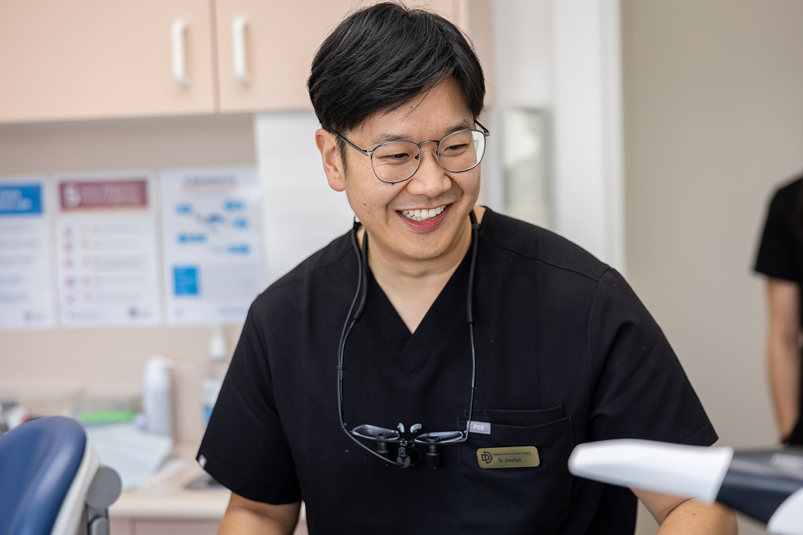 Dr Jonathan with a patient at Dawson Street Dental Surgery